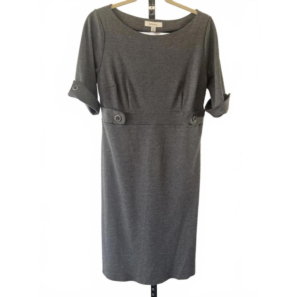 NWOT Merona Gray Midi Dress with 3/4 Sleeves and Button Detail